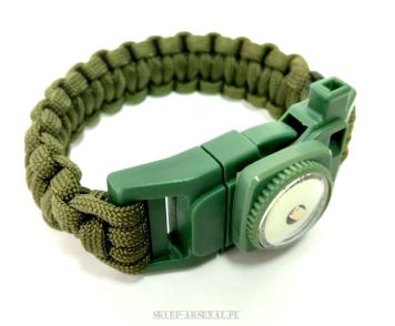 LATARKA+BRANSOLETKA PARACORD+KRZESIWO+GWIZD 5in1 OLIVE