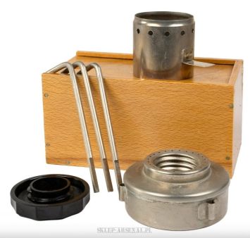 WOJSKOWA KUCHENKA SPIRYTUSOWA BUSHCRAFTOWA Z OSŁONĄ PŁOMIENIA W DREWNIANYM PUDEŁKU CSSR